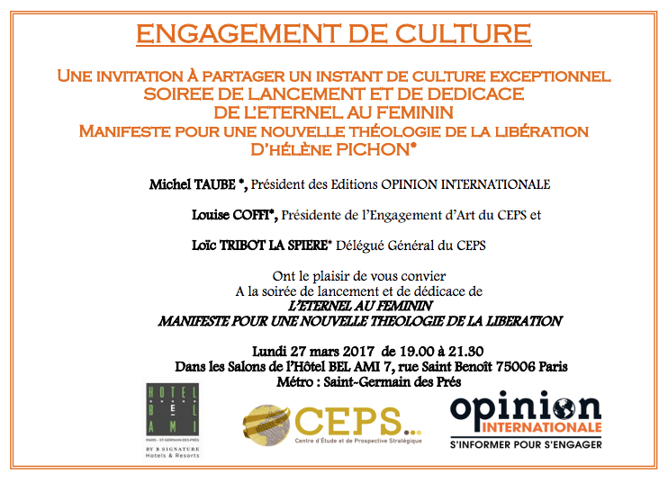 Soirée de lancemment "L’Eternel au Féminin" Lundi 27 Mars - Hôtel Bel Ami